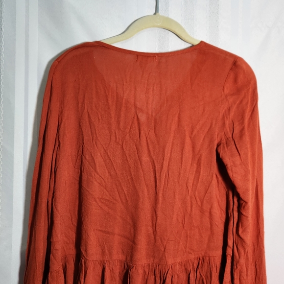 GANJI LA WOMEN'S BELL SLEEVES RUFFLE ALL AROUND ORANGE SIZE SMALL - Picture 5 of 10